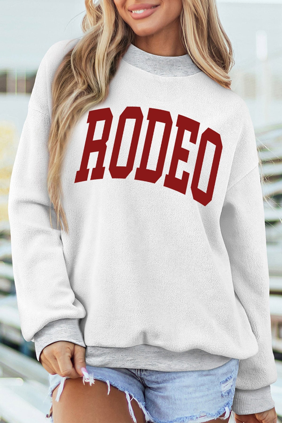 Light Grey RODEO Horseshoes Reversible Print Mock Neck Tunic Sweatshirt