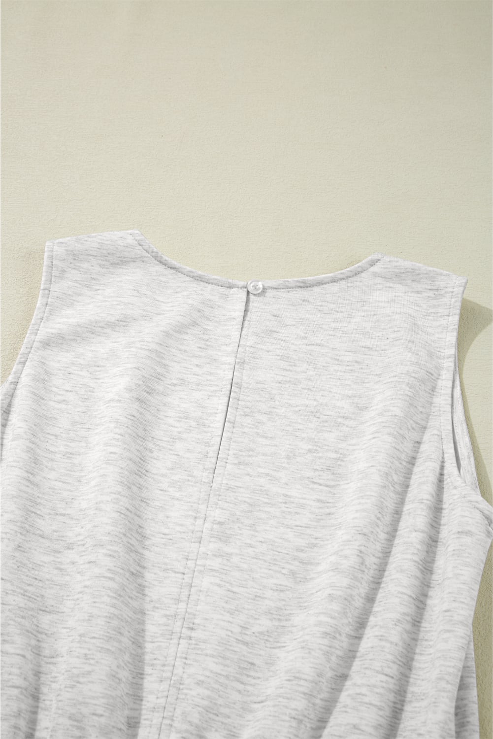 Light Grey Solid Color Crew Neck Drawstring High Waist Sleeveless Jumpsuit