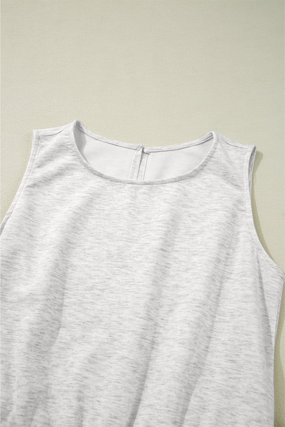 Light Grey Solid Color Crew Neck Drawstring High Waist Sleeveless Jumpsuit