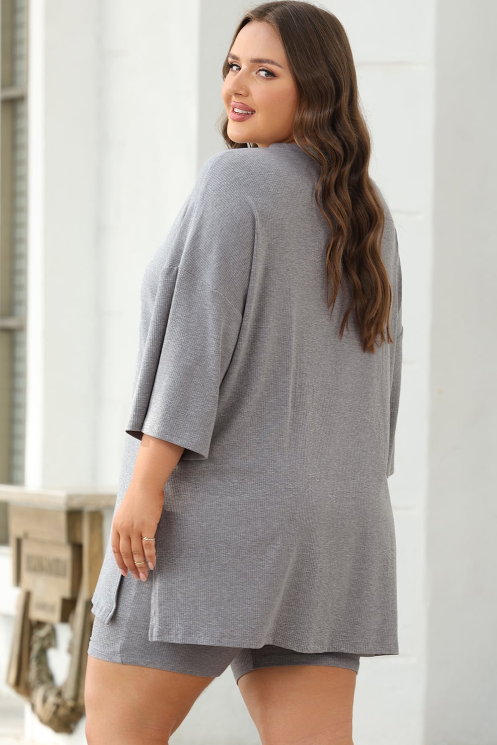 Light Grey Solid Color Loose Tunic Top Loungewear