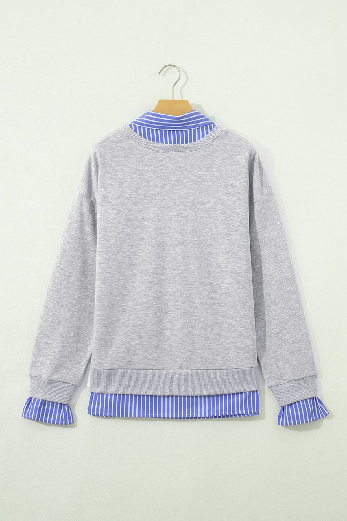 Light Grey Striped Collar 2-in-1 Patchwork Casual Loose Sweatshirt
