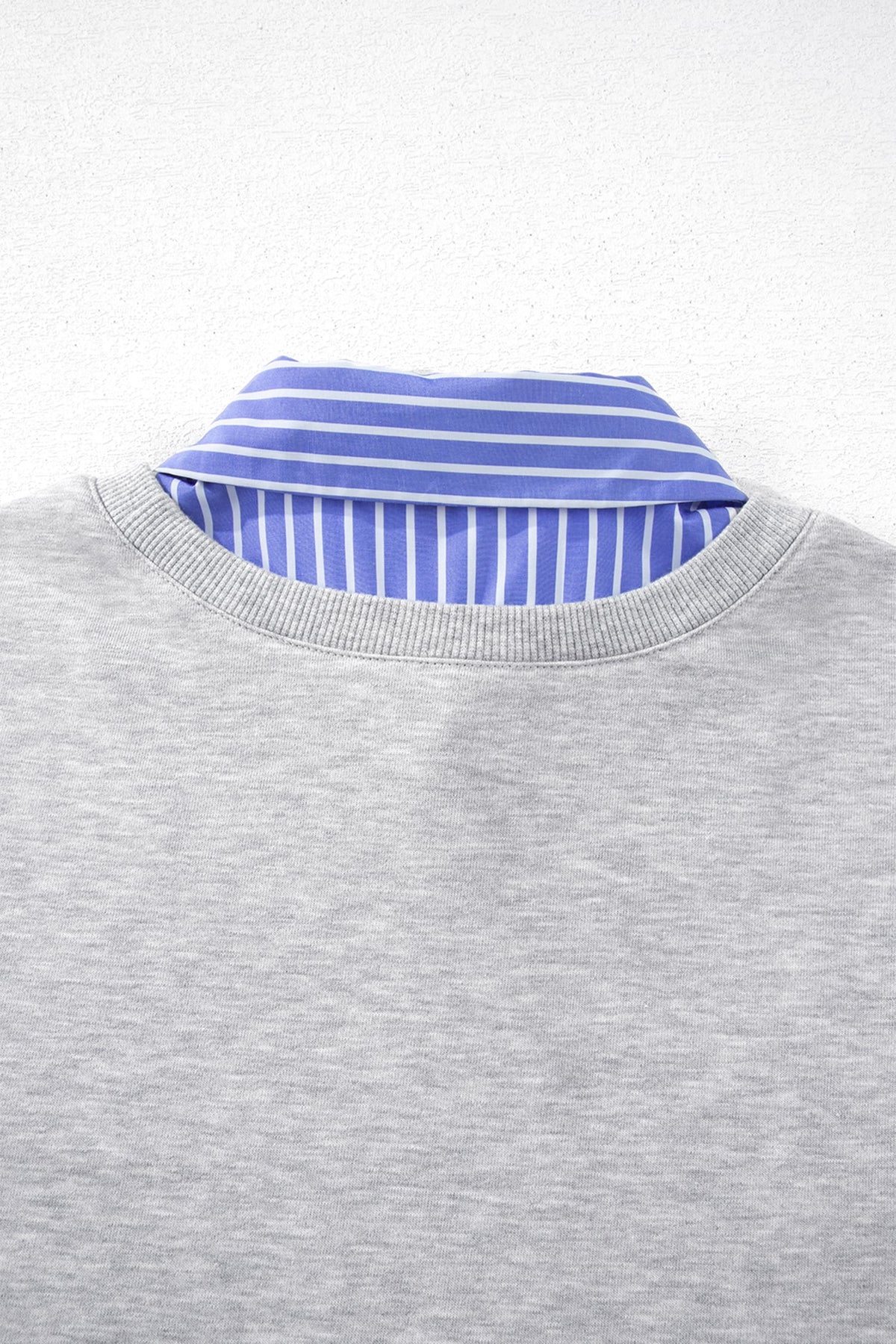 Light Grey Striped Collar 2-in-1 Patchwork Casual Loose Sweatshirt