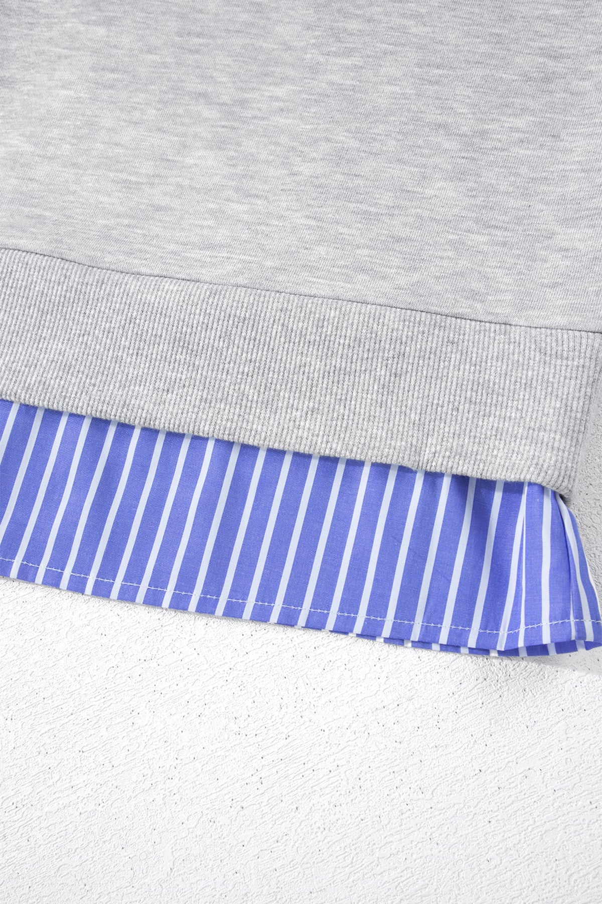 Light Grey Striped Collar 2-in-1 Patchwork Casual Loose Sweatshirt