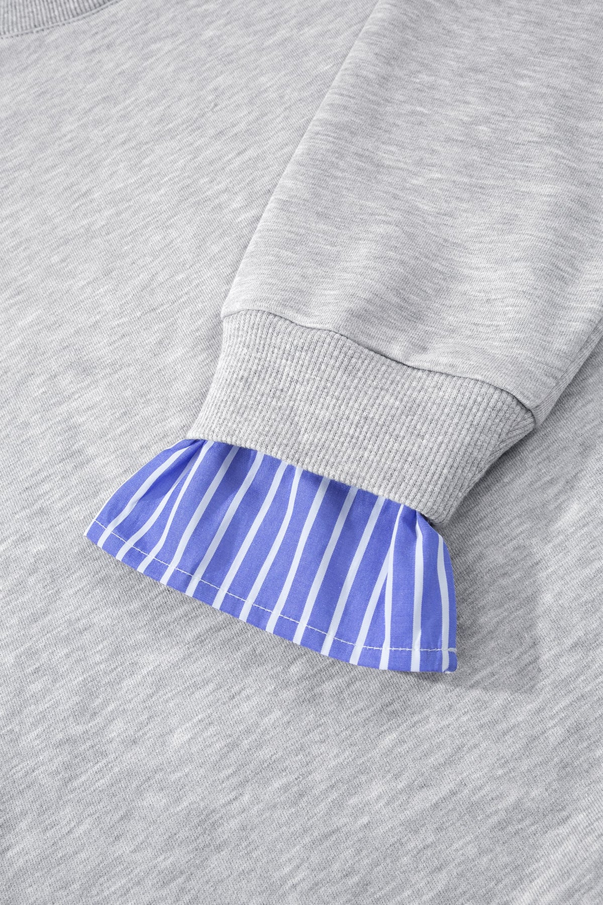 Light Grey Striped Collar 2-in-1 Patchwork Casual Loose Sweatshirt