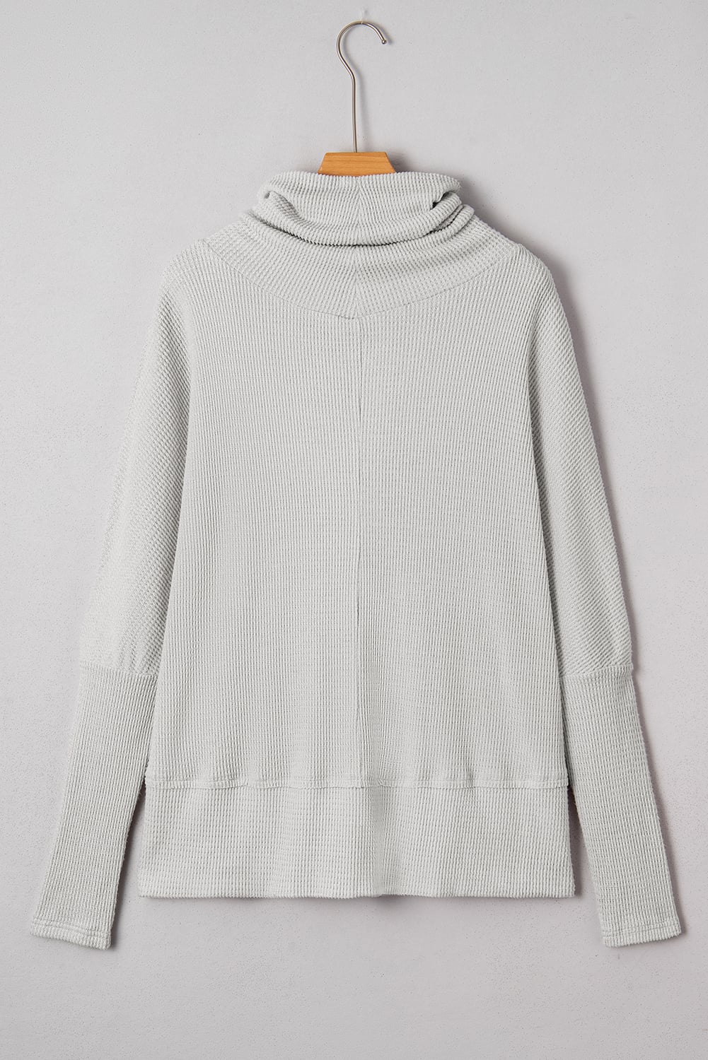 Light Grey Textured Knit Drawstring Cowl Neck Oversize Top with Side Slits