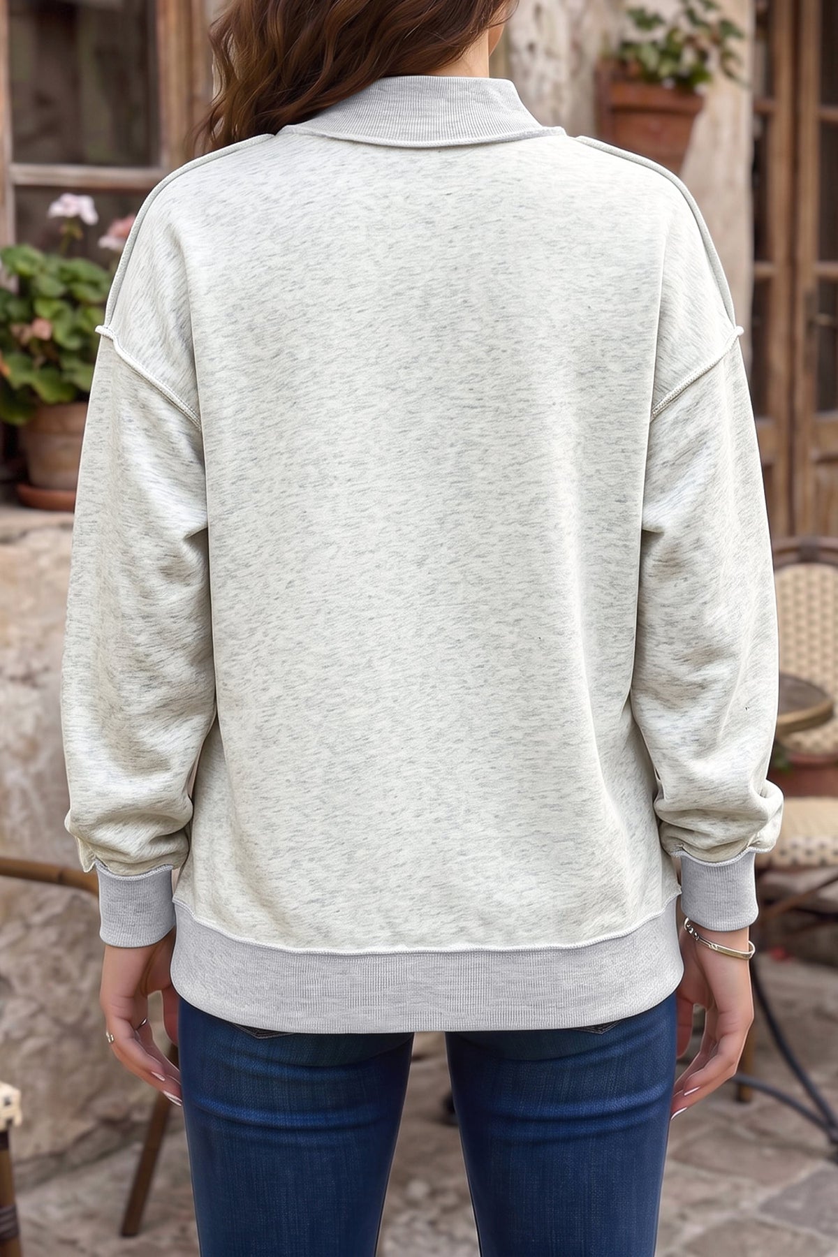 Light Grey thanksful Sequin Turkey Graphic Mock Neck Pullover Sweatshirt