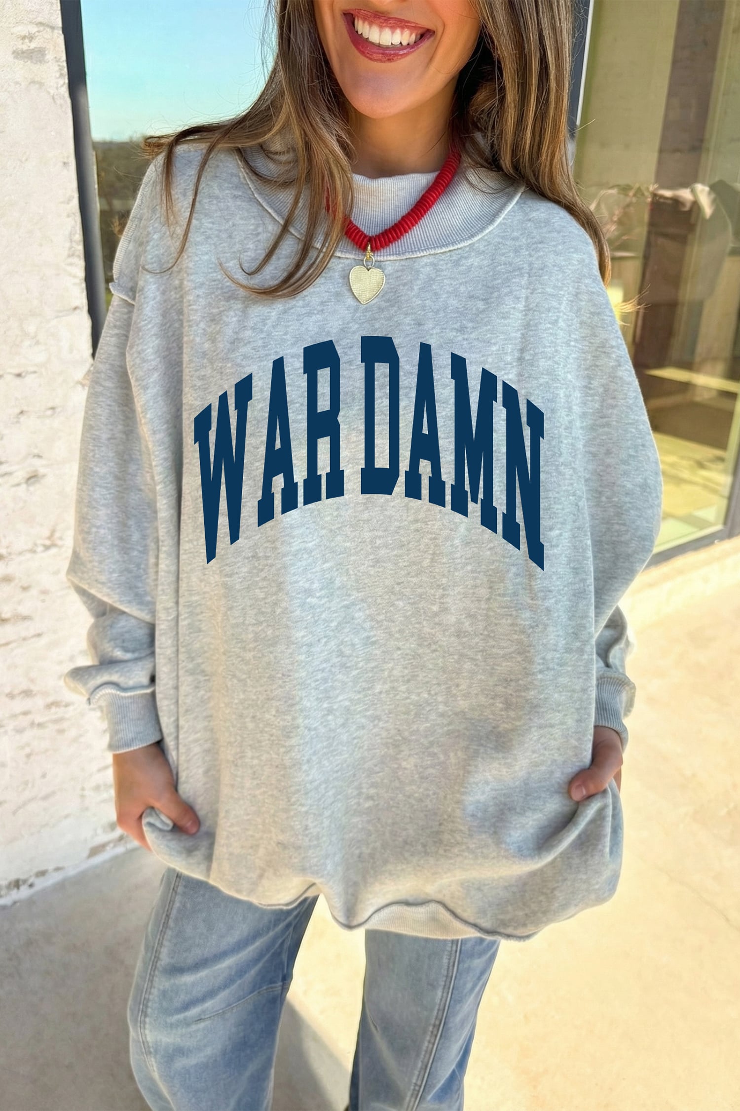 Light Grey WARDAMN/ TIGERS Double Side Printed High Neck Reversible Baggy Sweatshirt
