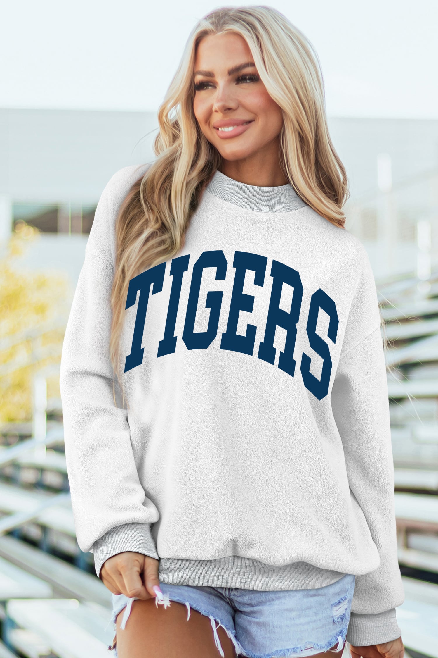 Light Grey WARDAMN/ TIGERS Double Side Printed High Neck Reversible Baggy Sweatshirt