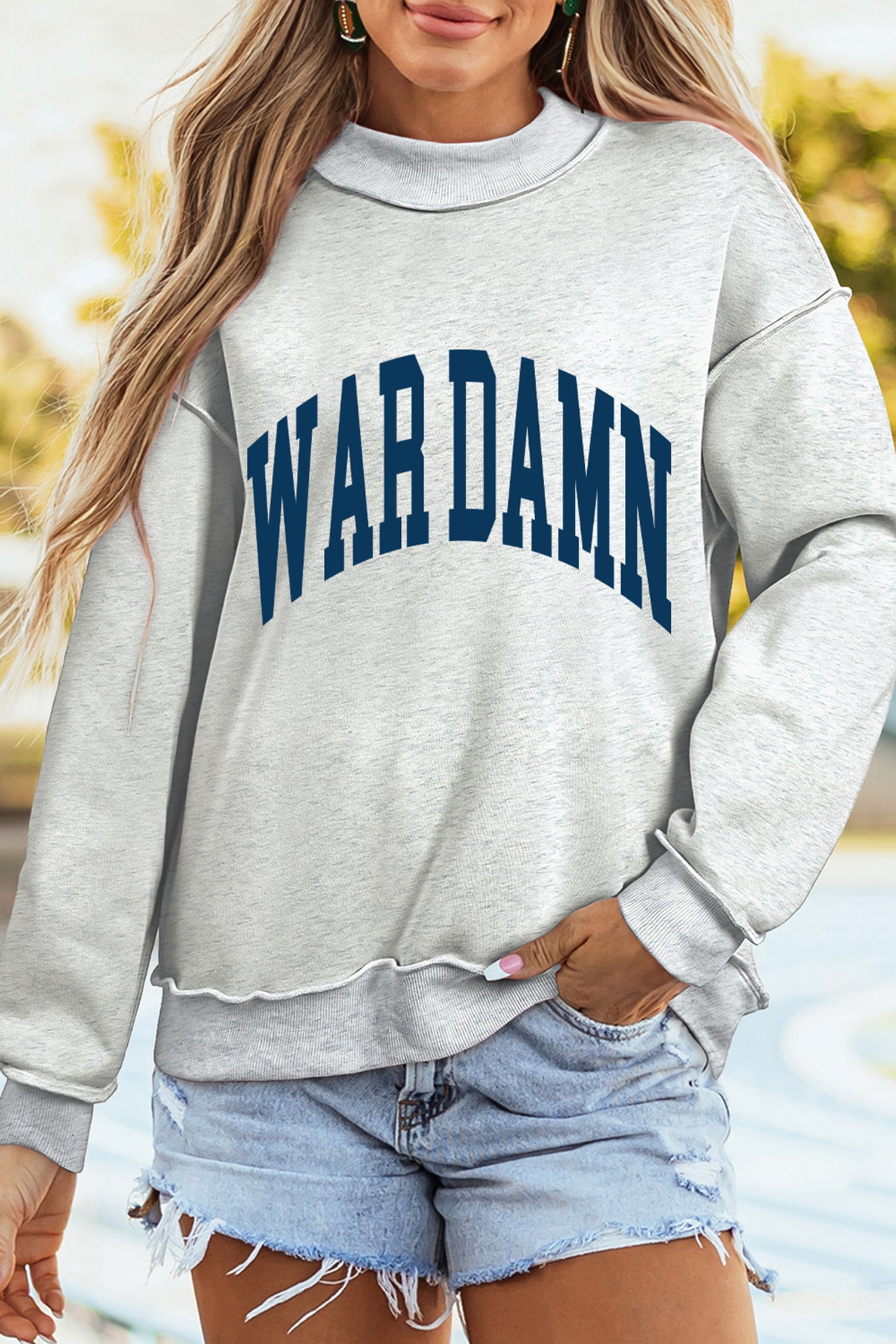 Light Grey WARDAMN/ TIGERS Double Side Printed High Neck Reversible Baggy Sweatshirt