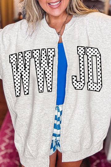 Light Grey WWJD Polka Dot Letter Print Open Front Tunic Sweatshirt