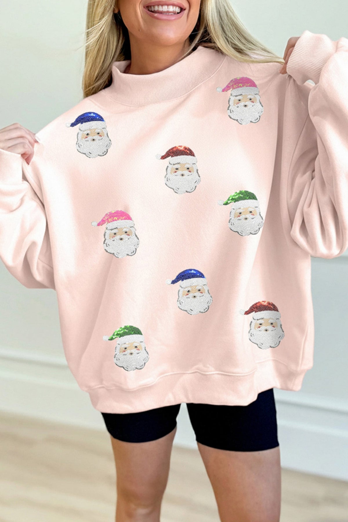 Light Pink Blessed Embroidered Mock Neck Sweatshirt