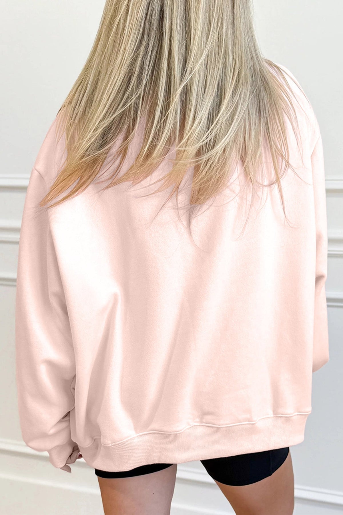 Light Pink Blessed Embroidered Mock Neck Sweatshirt