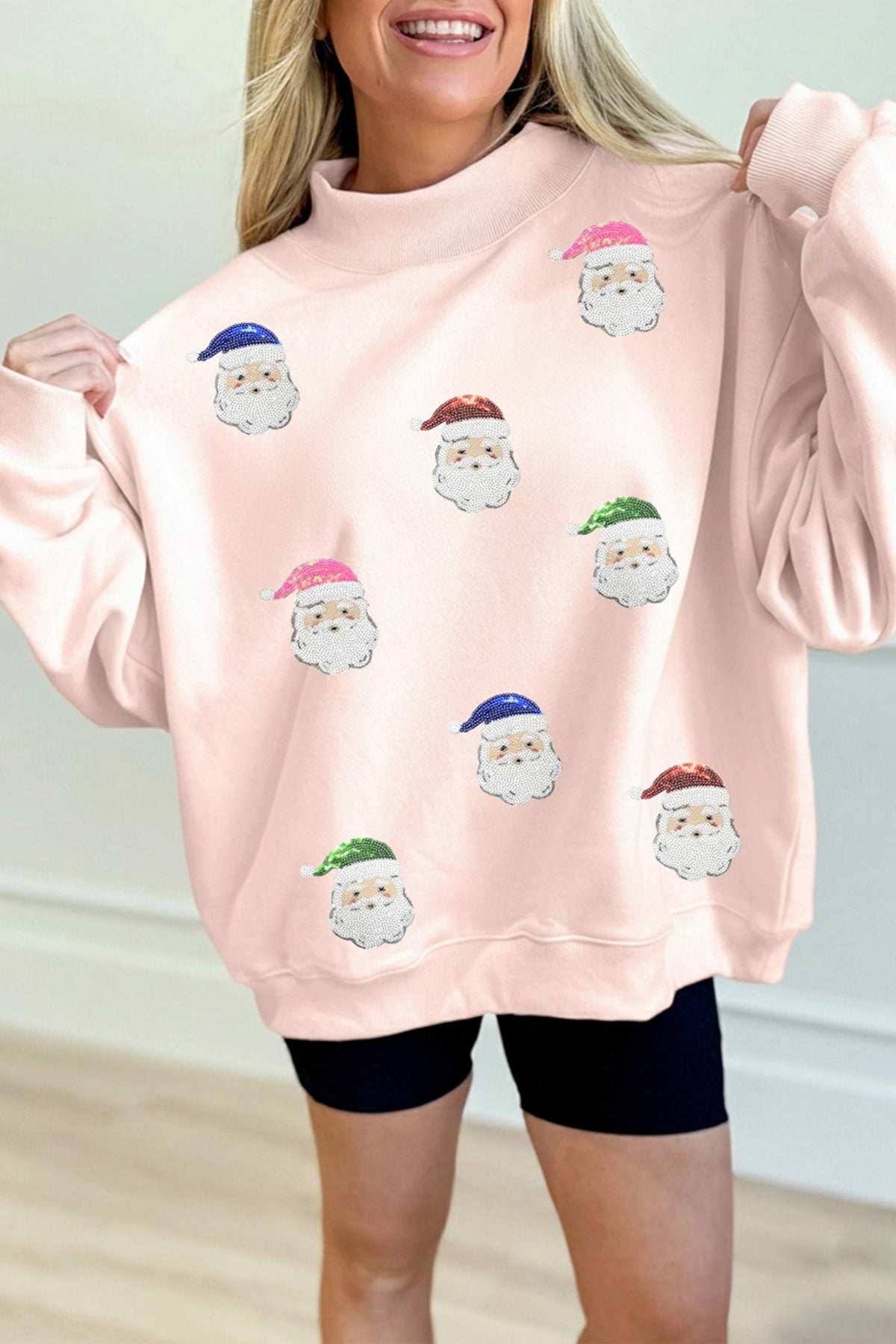 Light Pink Blessed Embroidered Mock Neck Sweatshirt