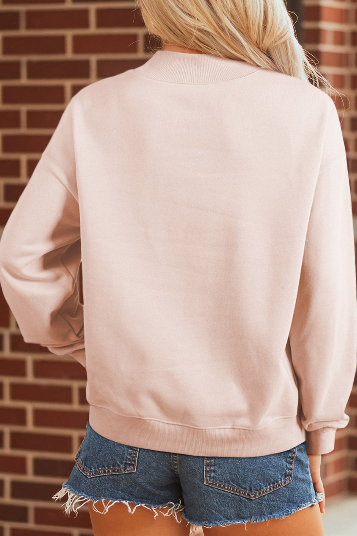 Light Pink Blessed Embroidered Mock Neck Sweatshirt