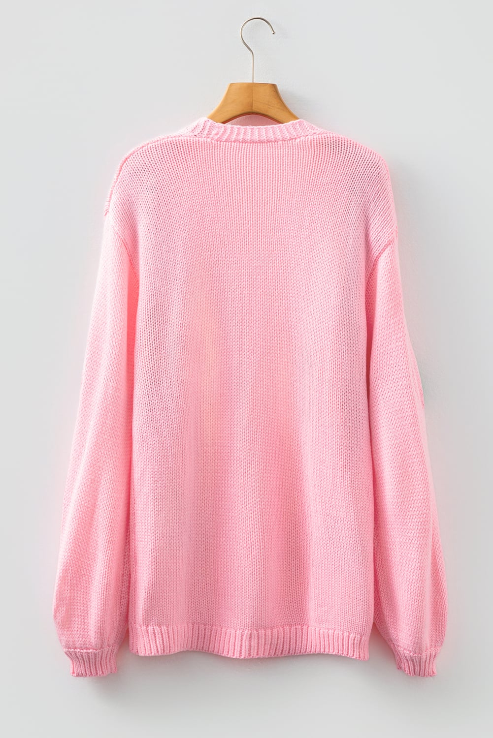 Light Pink Christmas Tree Print Open Front Drop Shoulder Midi Cardigan