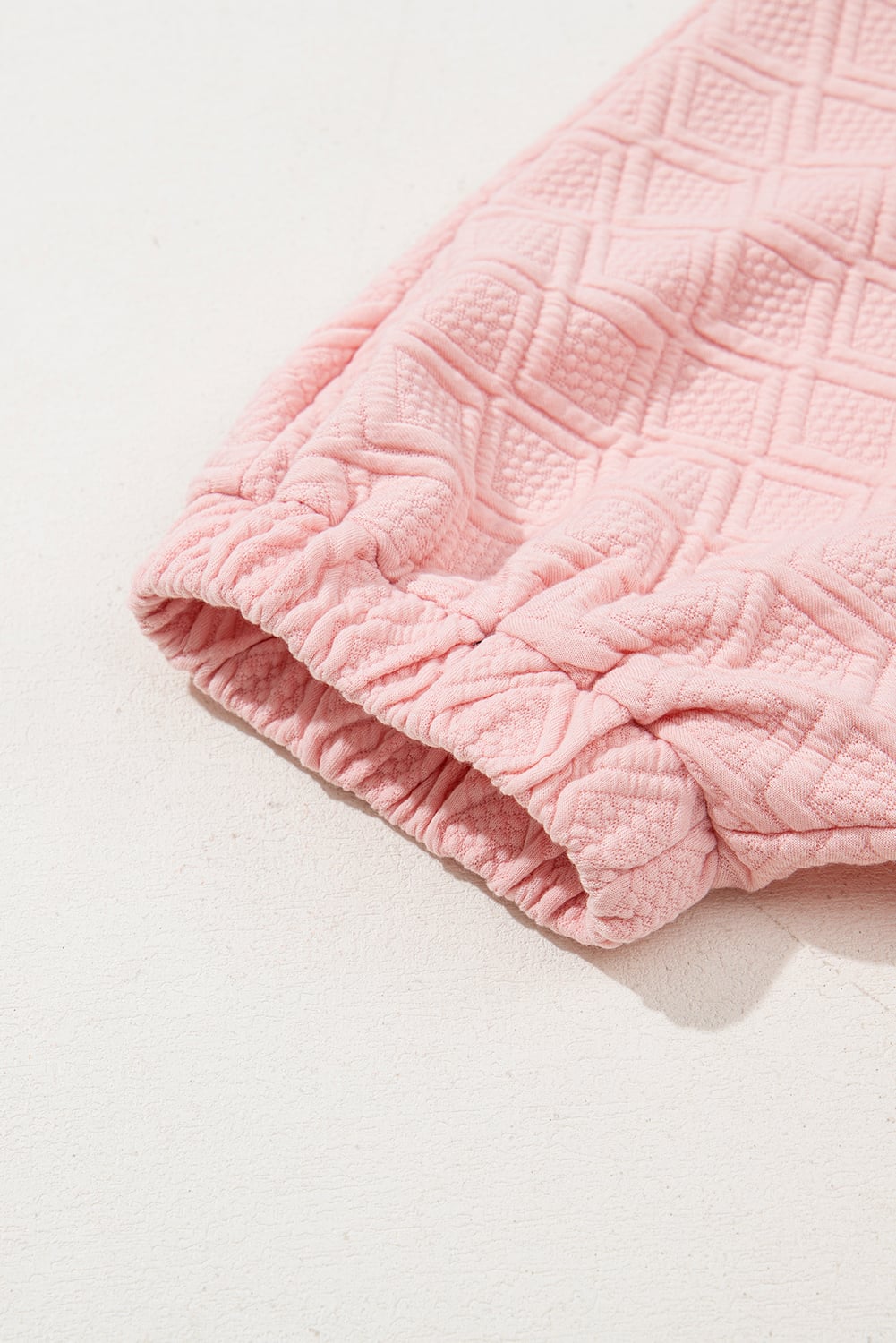 Light Pink Contrast Striped Collar Patchwork Textured Half Sleeve Blouse