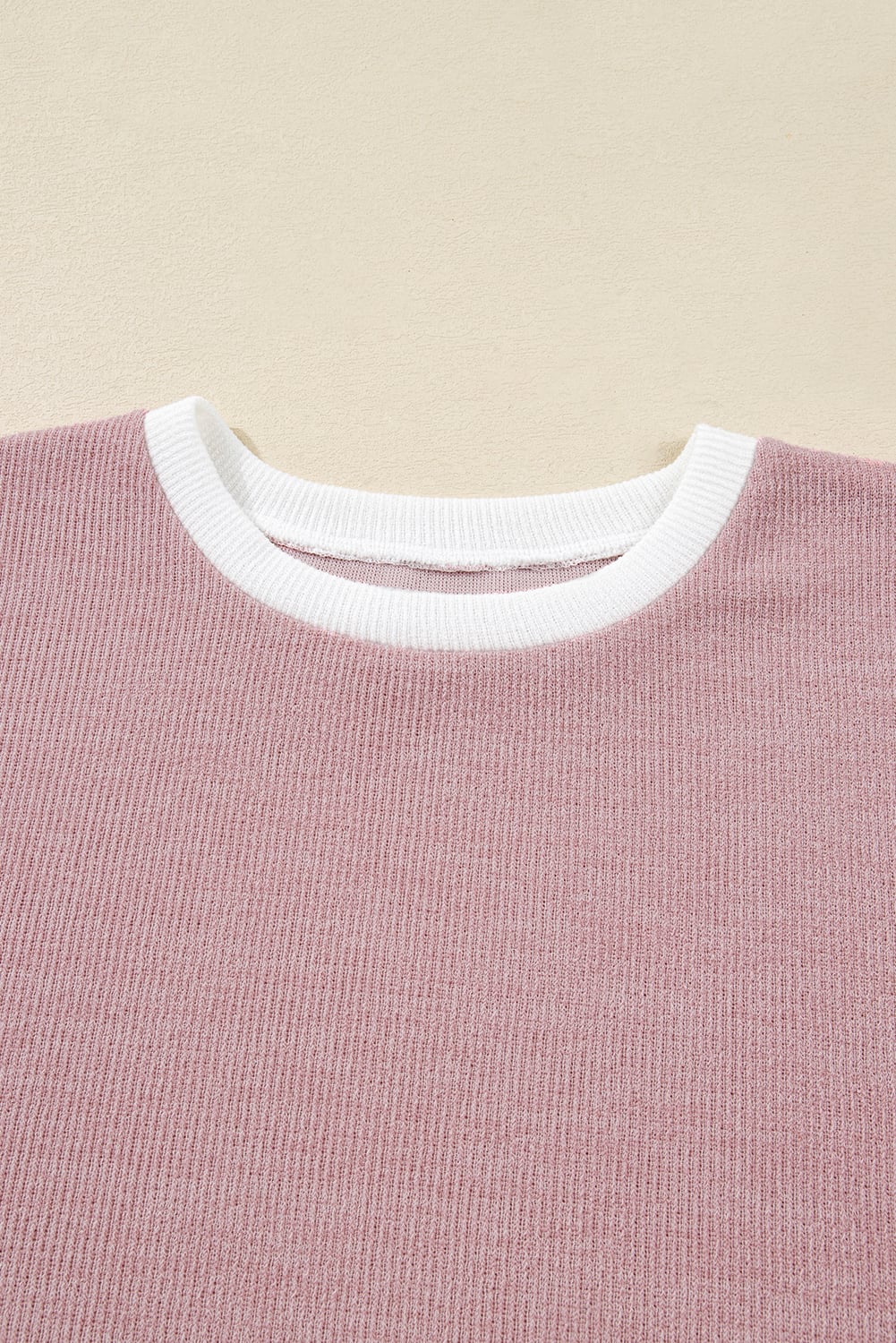 Light Pink Contrast Trim Knitted Drop Shoulder Plus Size Top