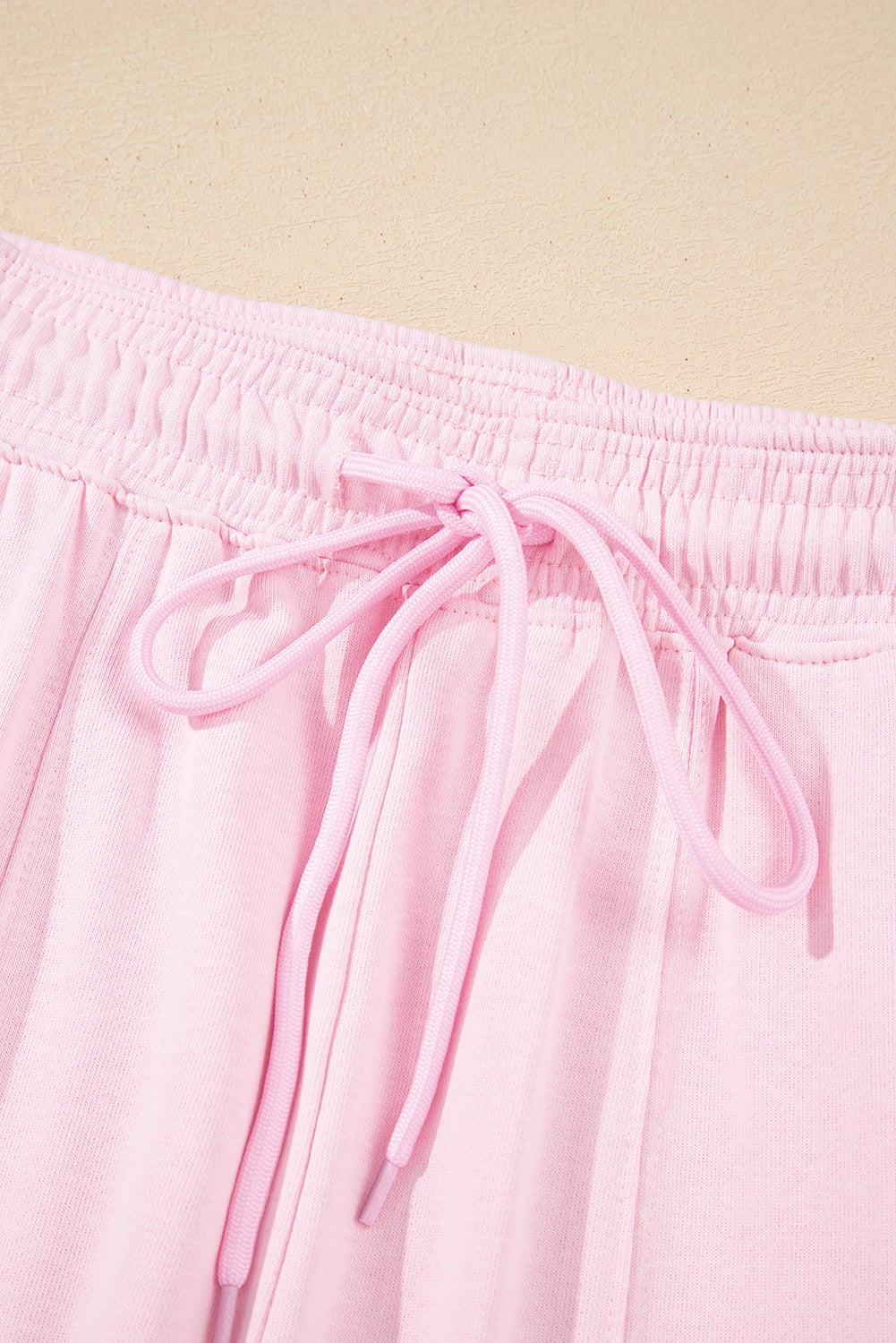 Light Pink Drawstring Elastic Waistband Solid Color Jogger Pants
