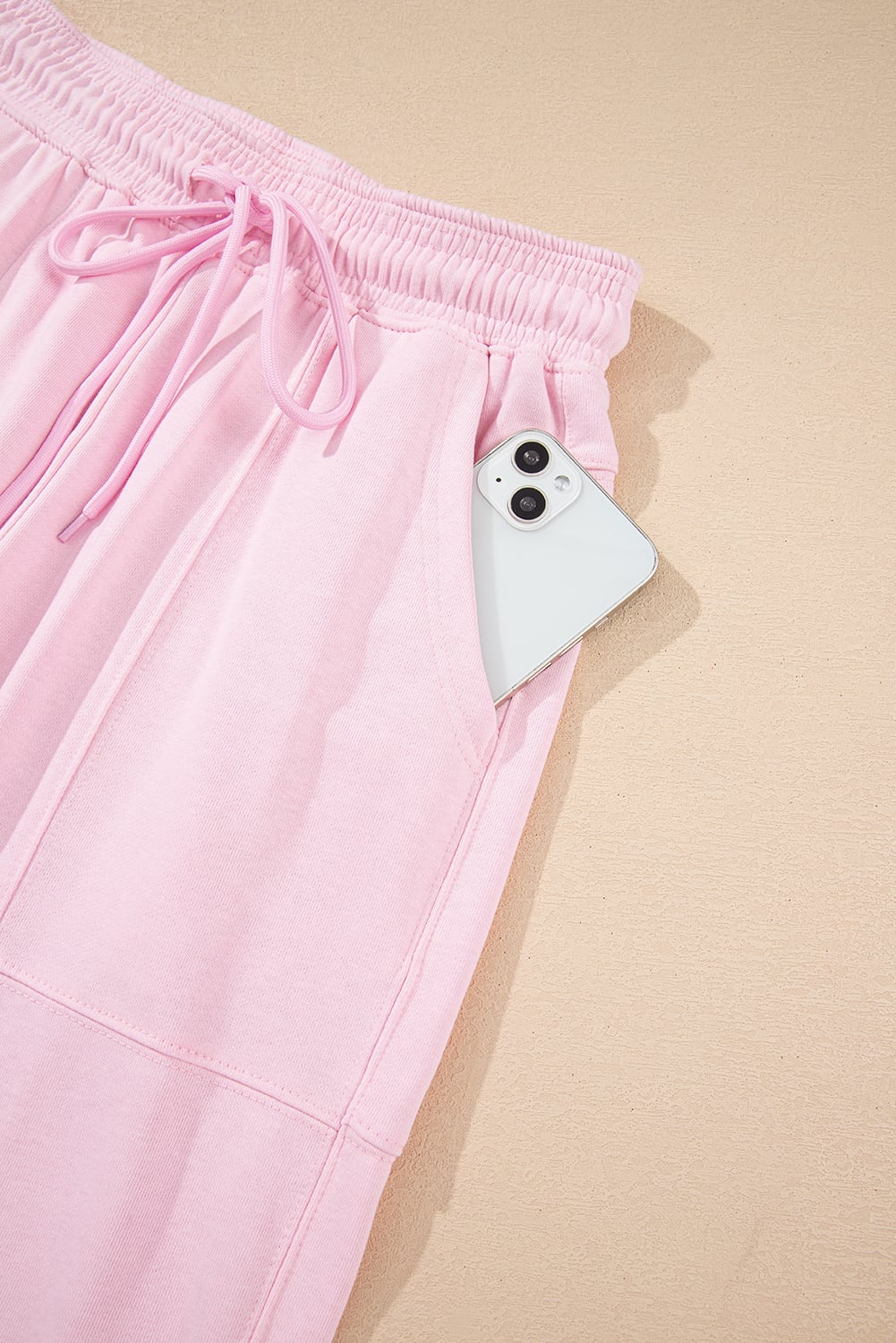Light Pink Drawstring Elastic Waistband Solid Color Jogger Pants
