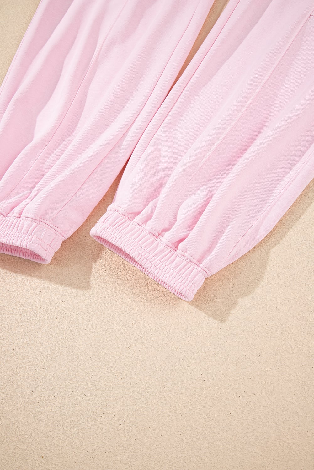 Light Pink Drawstring Elastic Waistband Solid Color Jogger Pants