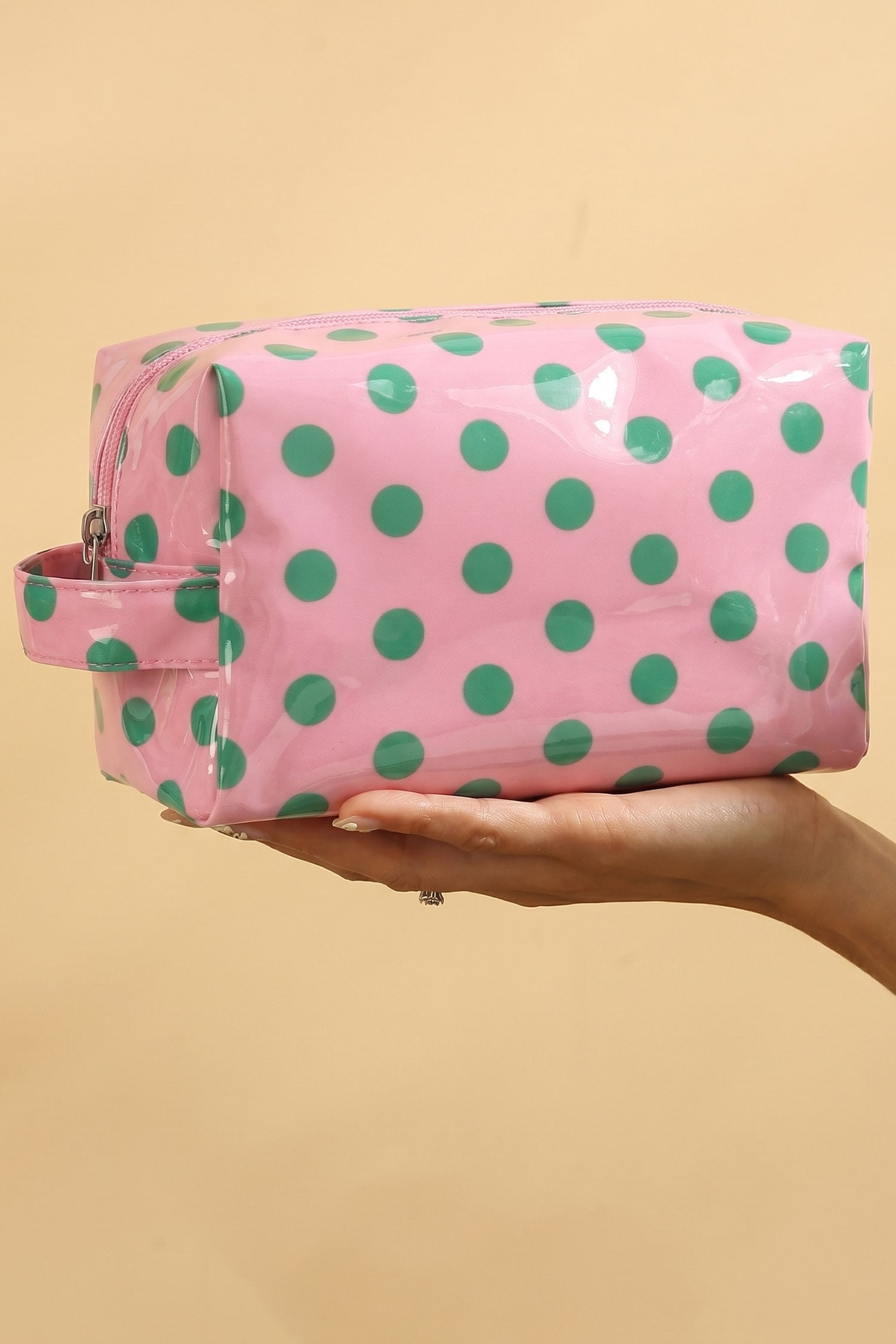 Light Pink Durable PVC Polka Dot Makeup Bag