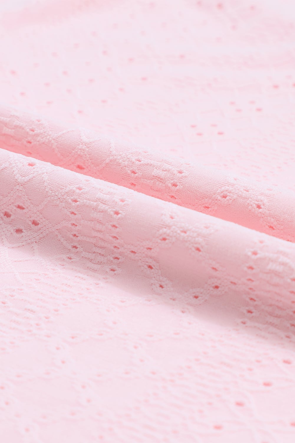 Light Pink Eyelet Knit Patterned Loose V Neck Tank Top