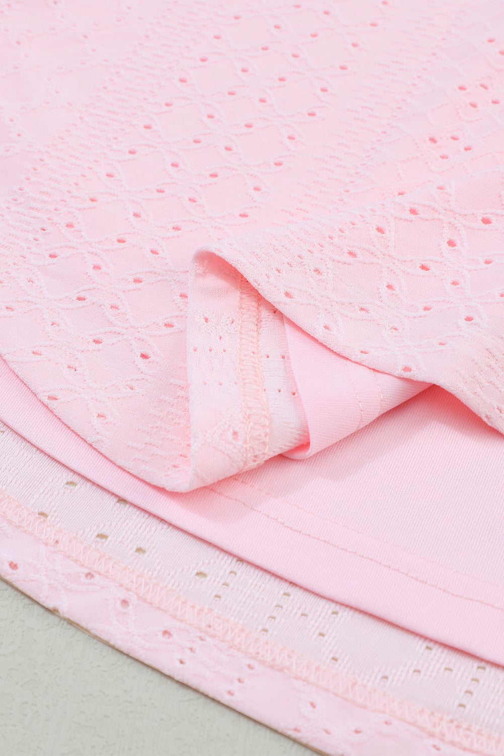 Light Pink Eyelet Knit Patterned Loose V Neck Tank Top
