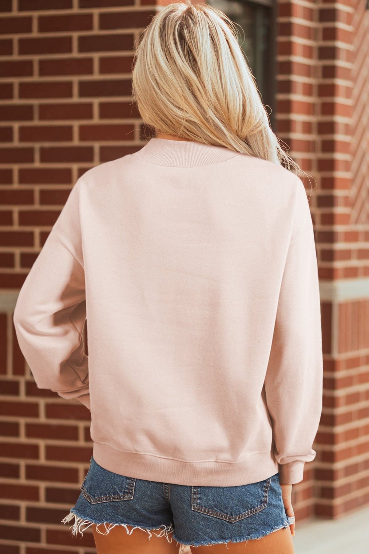 Light Pink FAITH Plaid Letter Graphic Mock Neck Pullover Sweatshirt