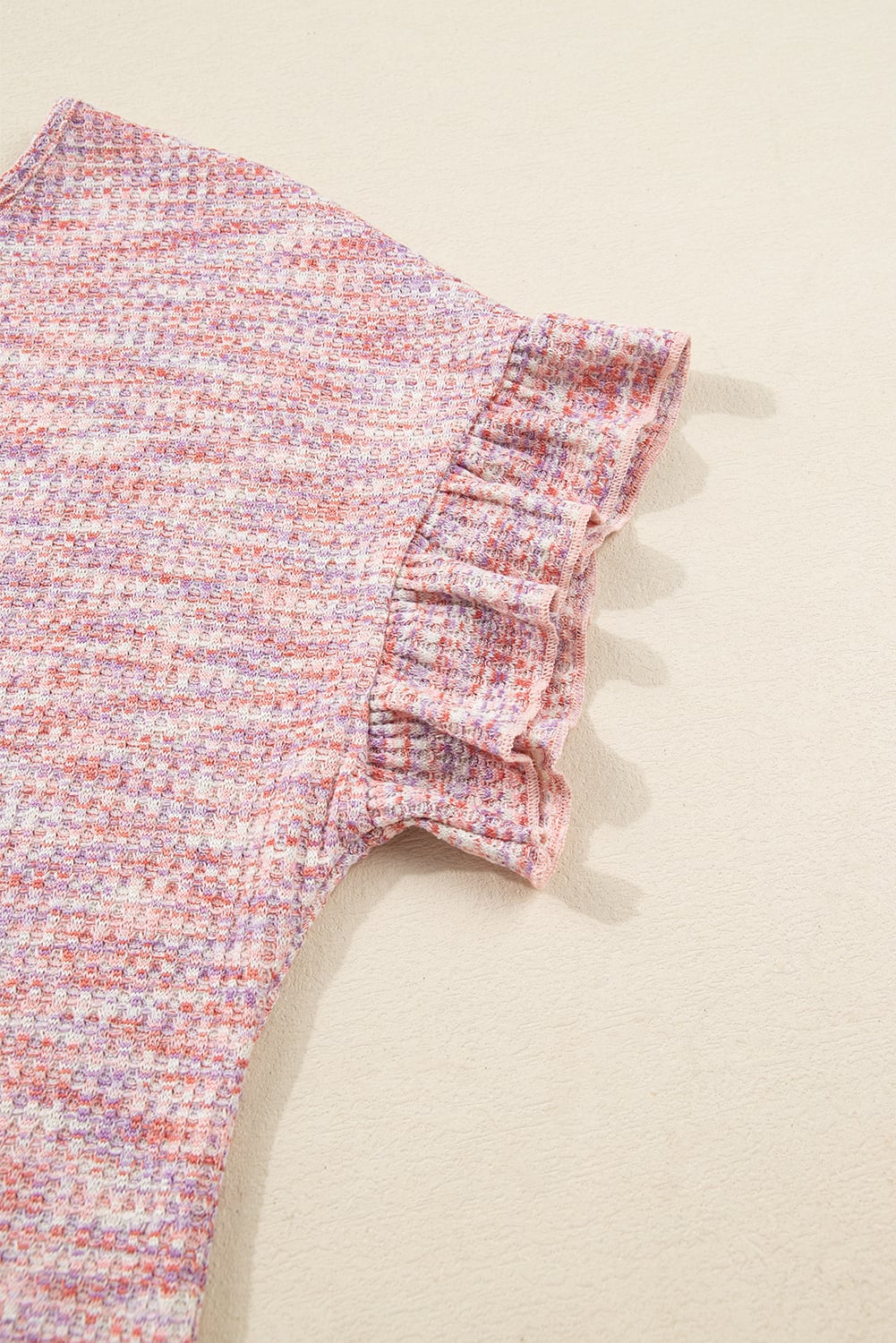 Light Pink Heather Textured Ruffle Sleeve Top and Drawstring Shorts Set