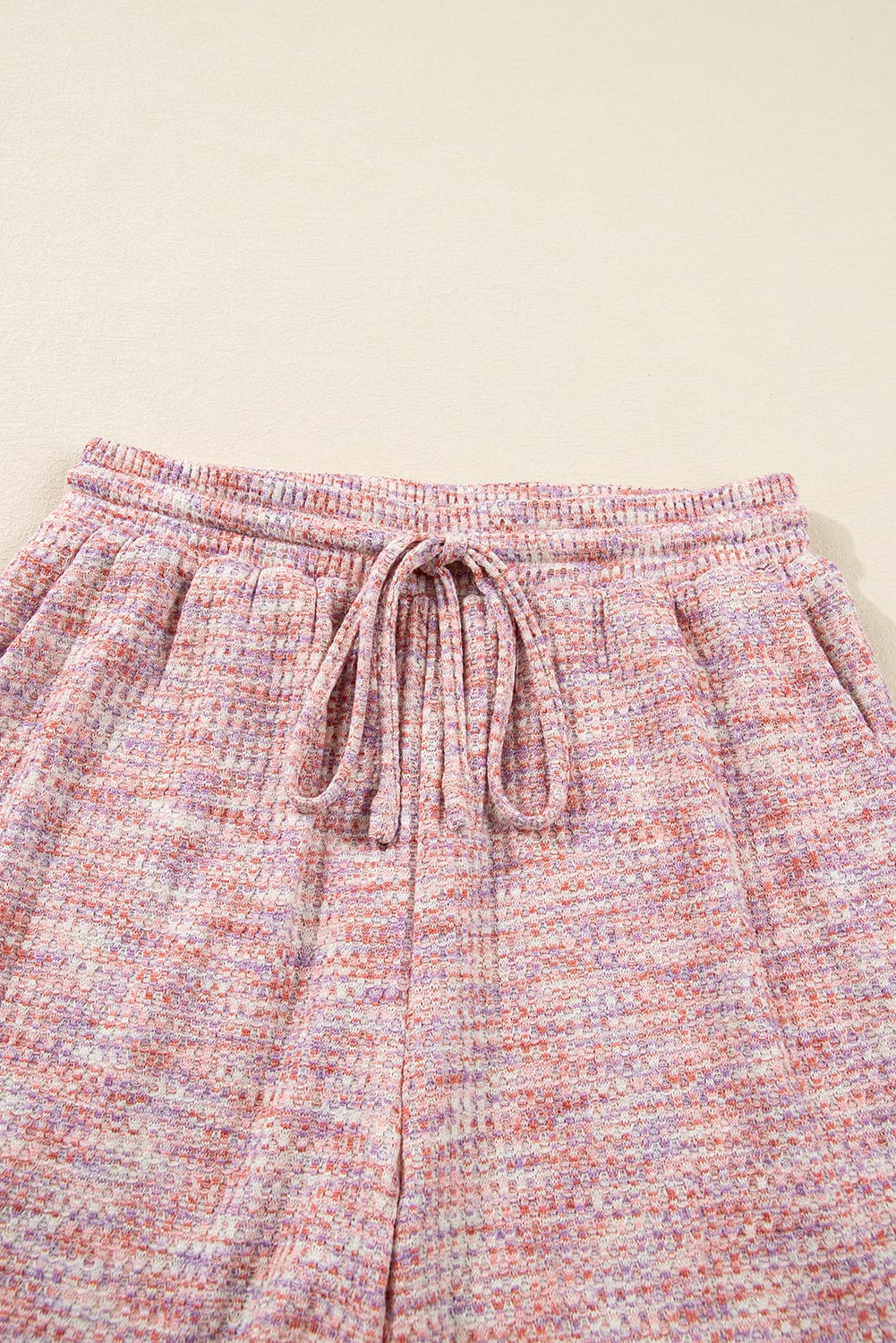 Light Pink Heather Textured Ruffle Sleeve Top and Drawstring Shorts Set