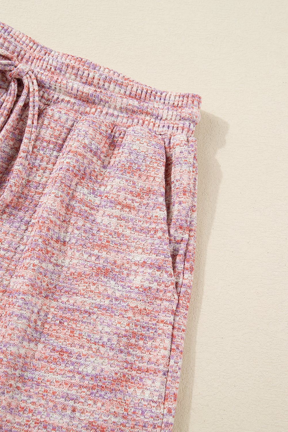Light Pink Heather Textured Ruffle Sleeve Top and Drawstring Shorts Set