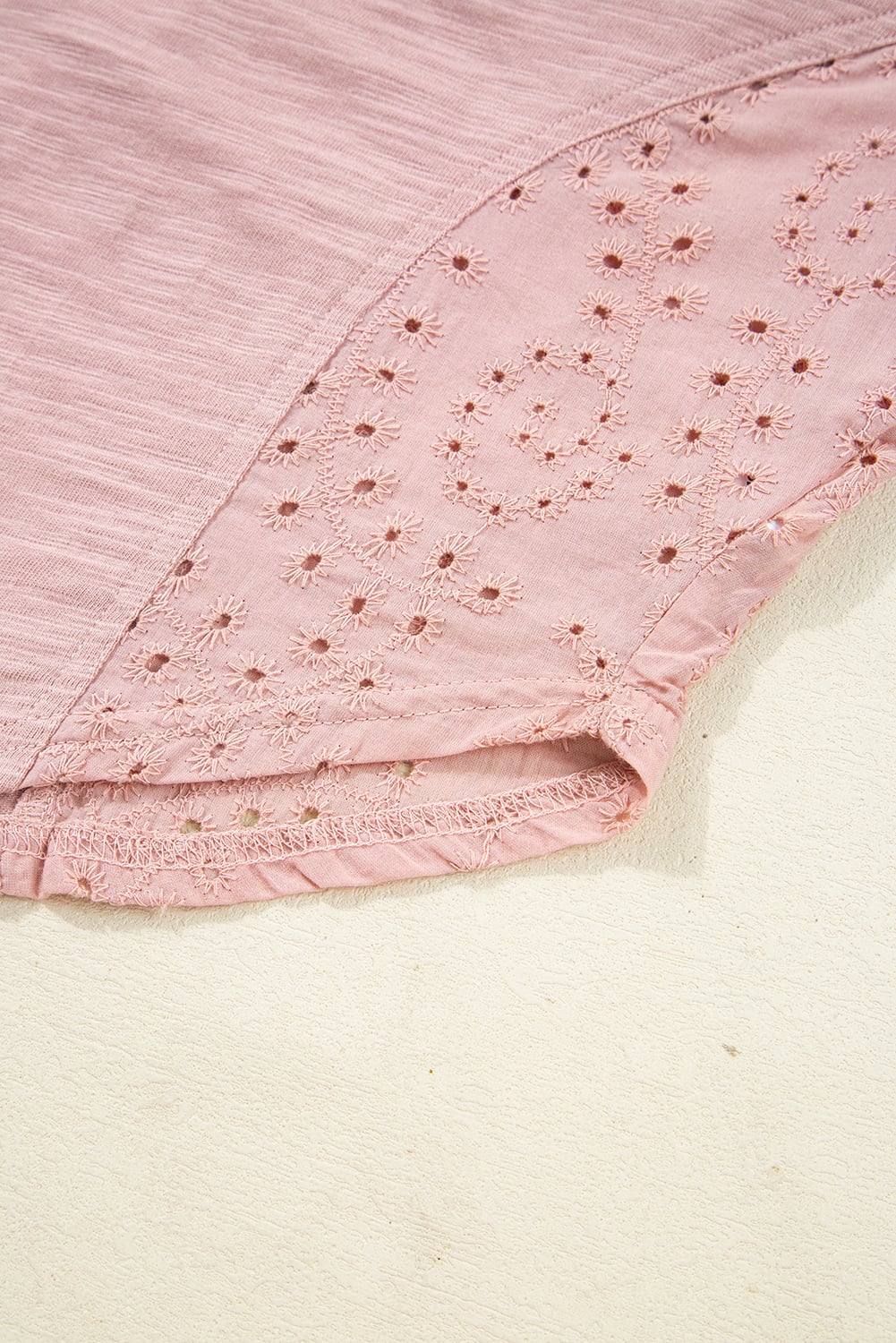 Light Pink Keyhole Notch V Neck Batwing Sleeve Blouse