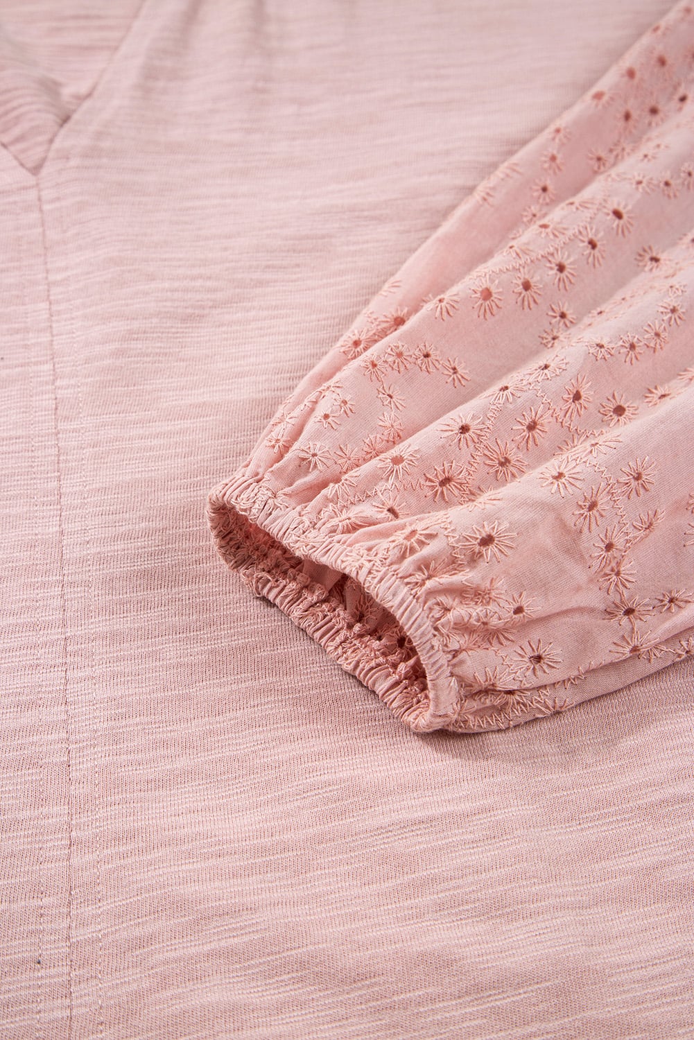 Light Pink Keyhole Notch V Neck Batwing Sleeve Blouse