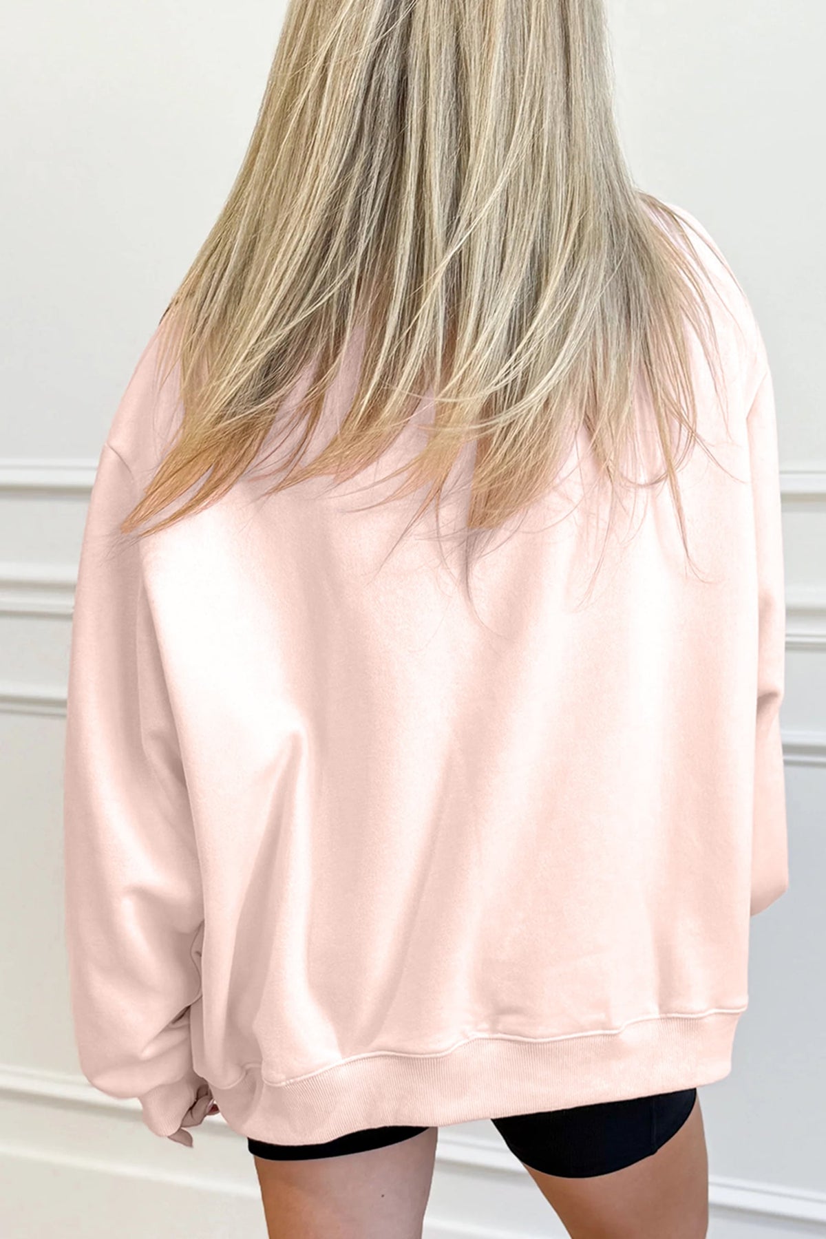 Light Pink Patchwork Mallard Printed Graphic Mock Neck Pullover Sweatshirt