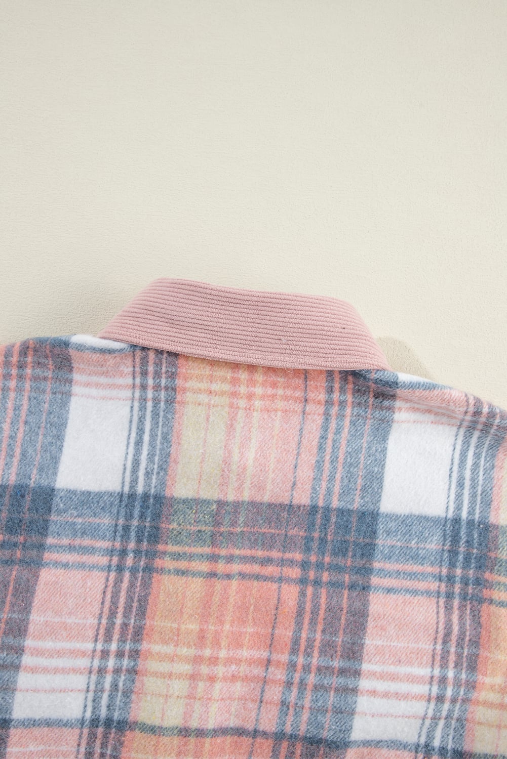 Light Pink Plaid Corduroy Patchwork Chest Pocket Shacket