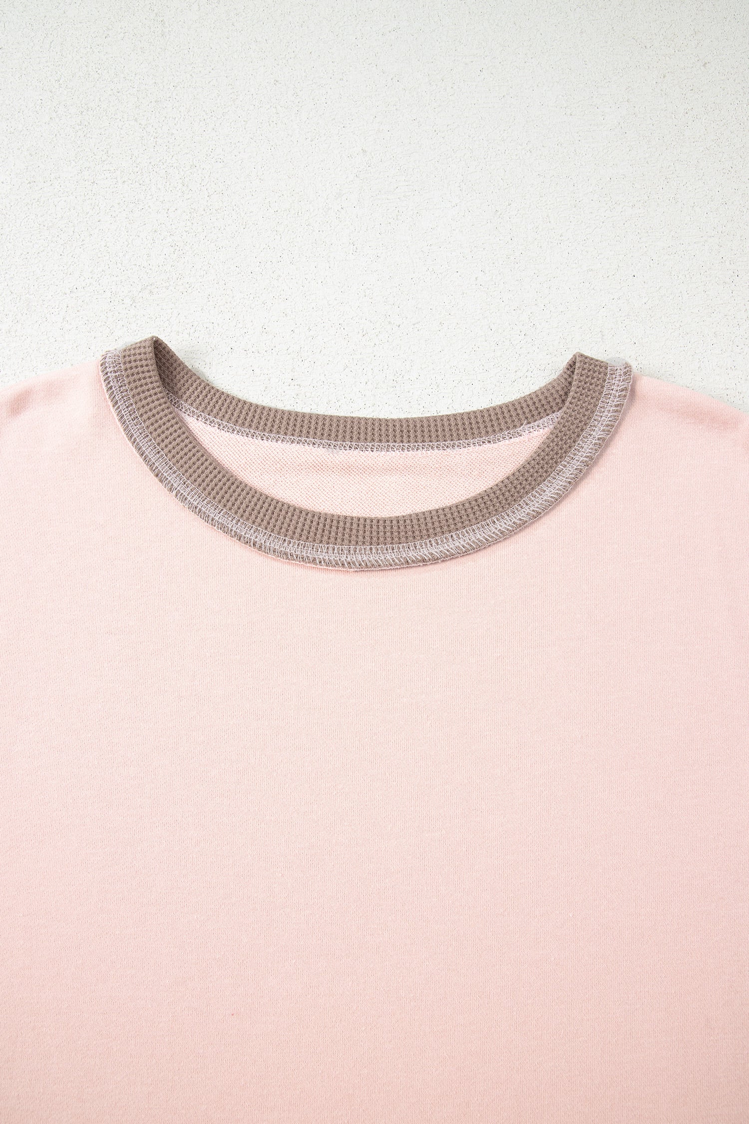Light Pink Plus Color Block Waffle Patchwork Exposed Seam Baggy Sweatshirt