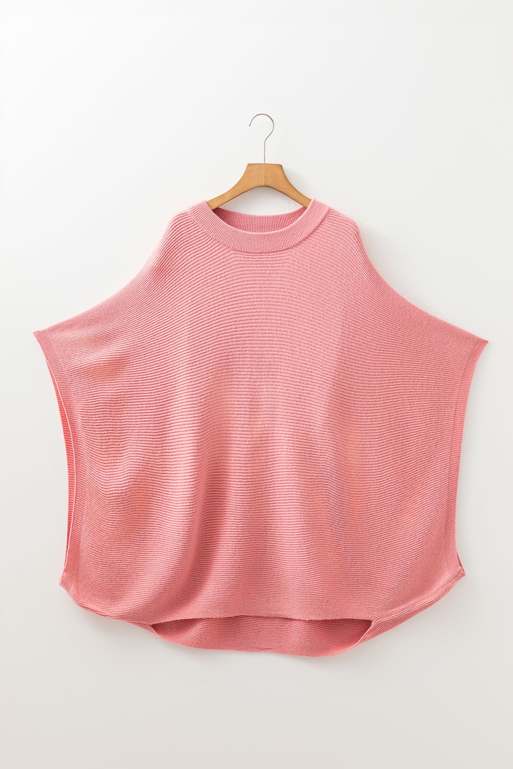 Light Pink Ribbed Knit Half Sleeve Plus Size Poncho Style Sweater