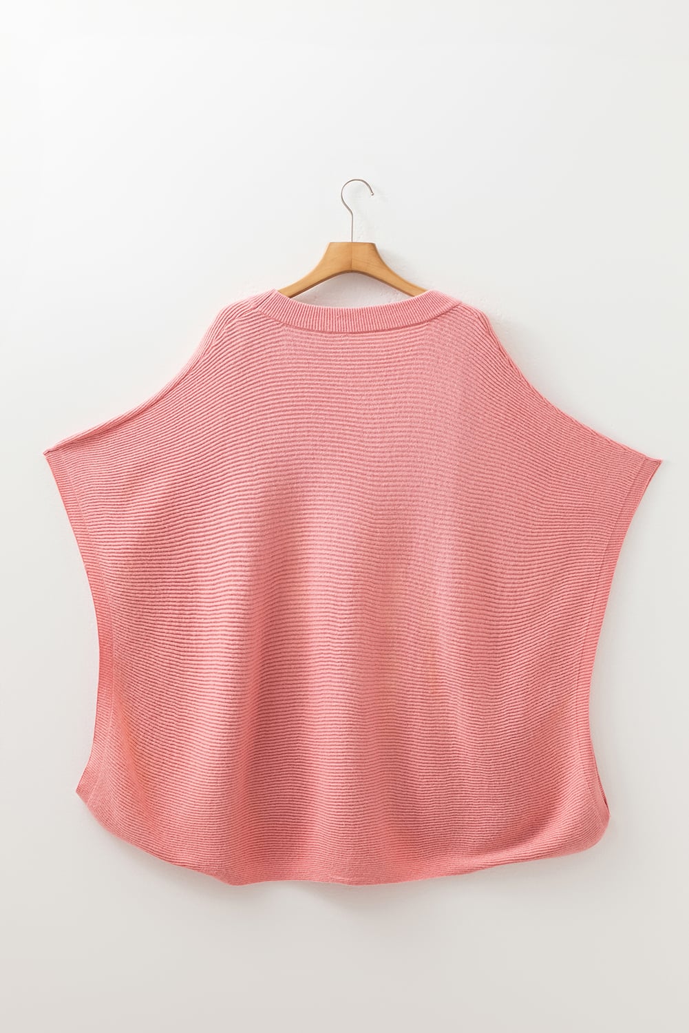 Light Pink Ribbed Knit Half Sleeve Plus Size Poncho Style Sweater