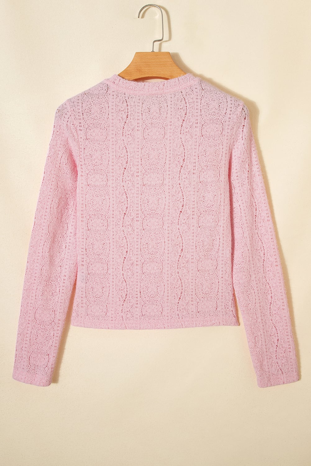 Light Pink Semi Sheer Lace Long Sleeve Cropped Top