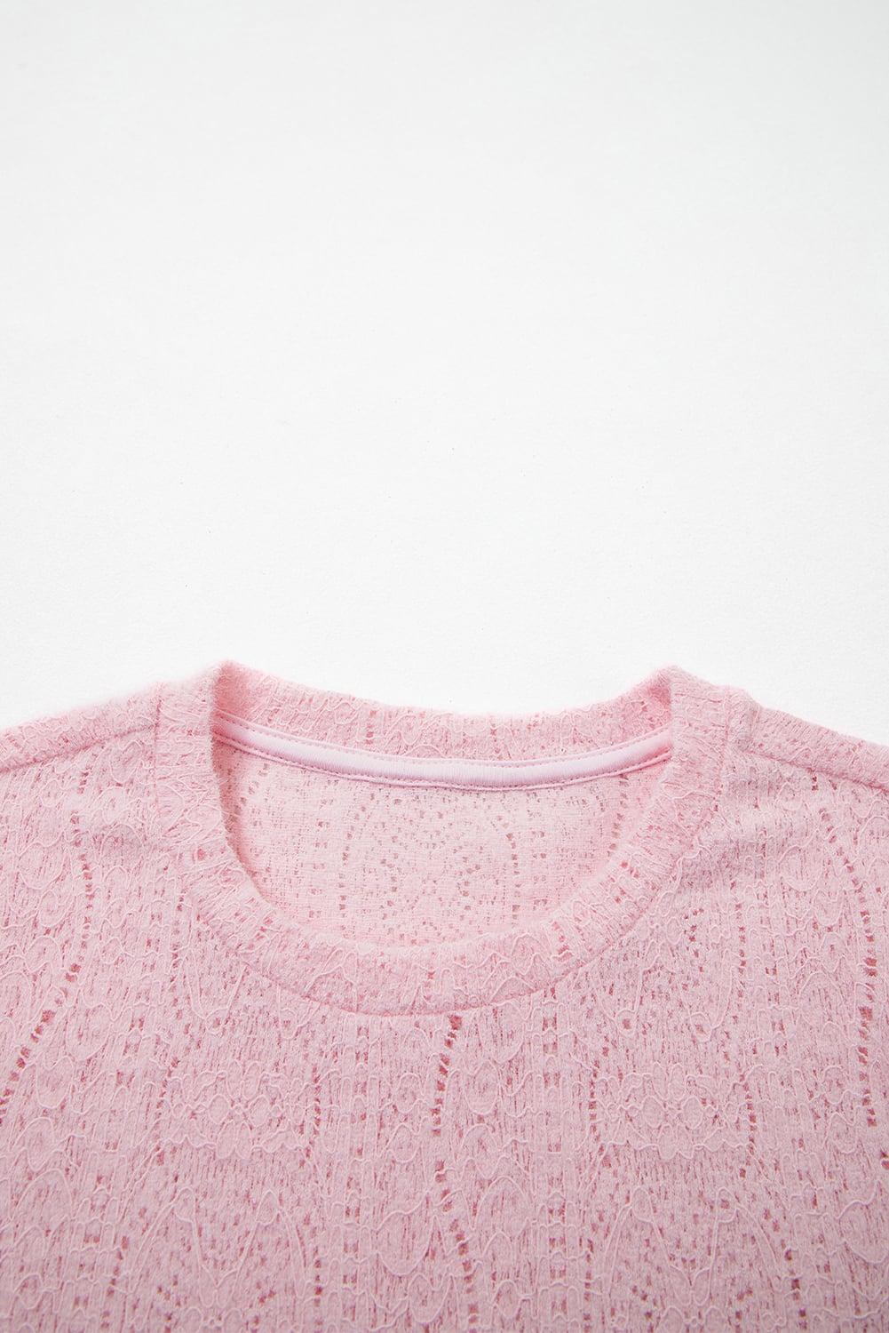 Light Pink Semi Sheer Lace Long Sleeve Cropped Top