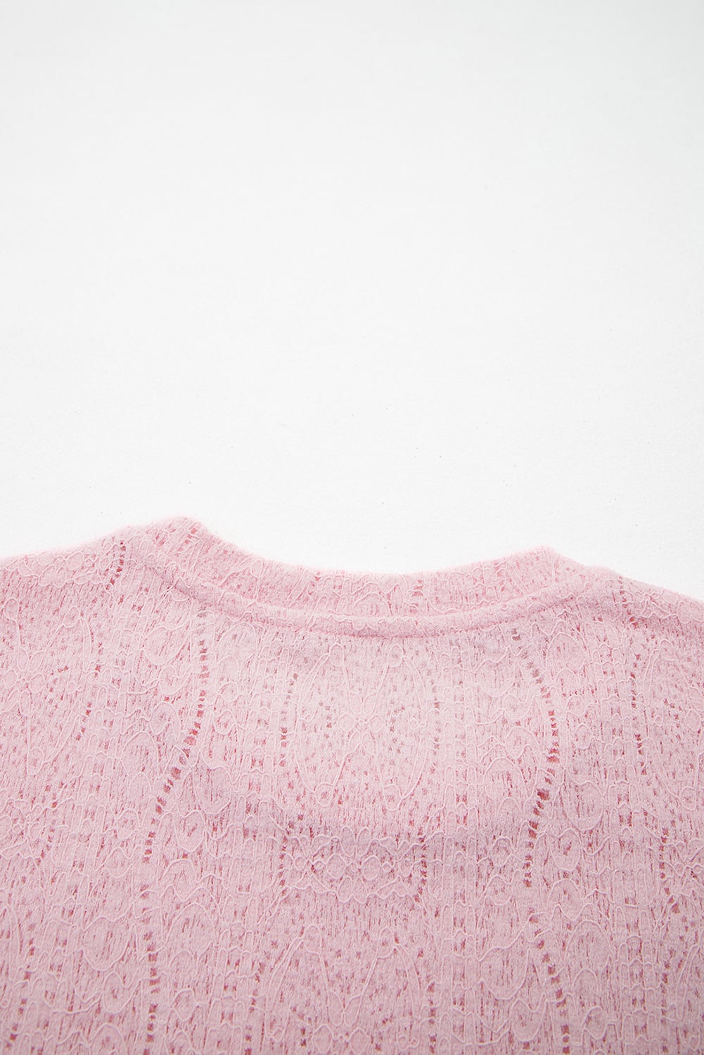 Light Pink Semi Sheer Lace Long Sleeve Cropped Top