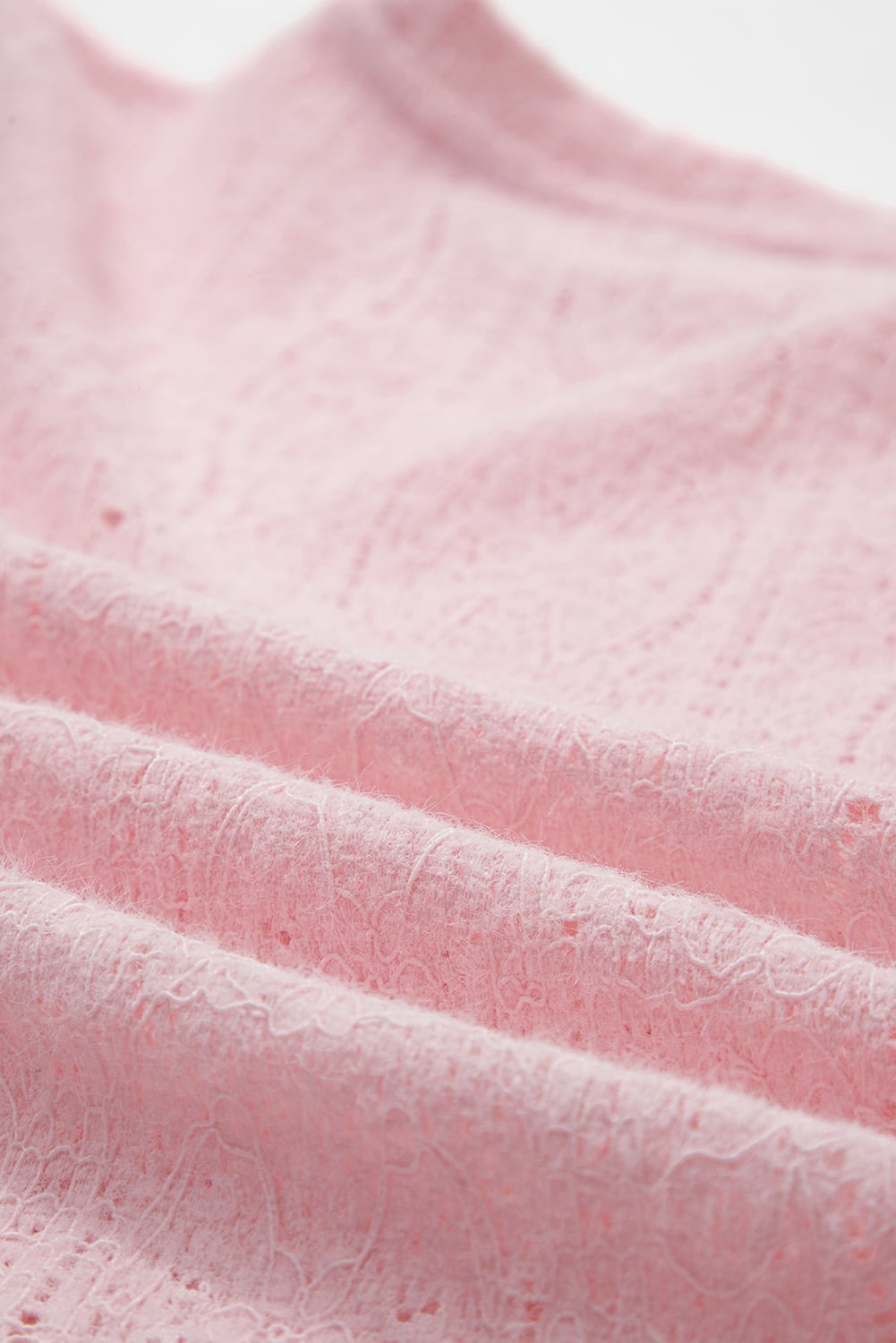 Light Pink Semi Sheer Lace Long Sleeve Cropped Top