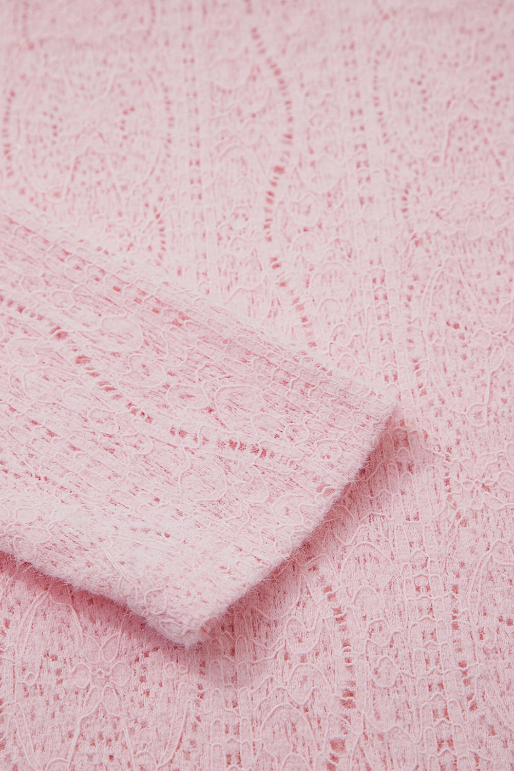 Light Pink Semi Sheer Lace Long Sleeve Cropped Top