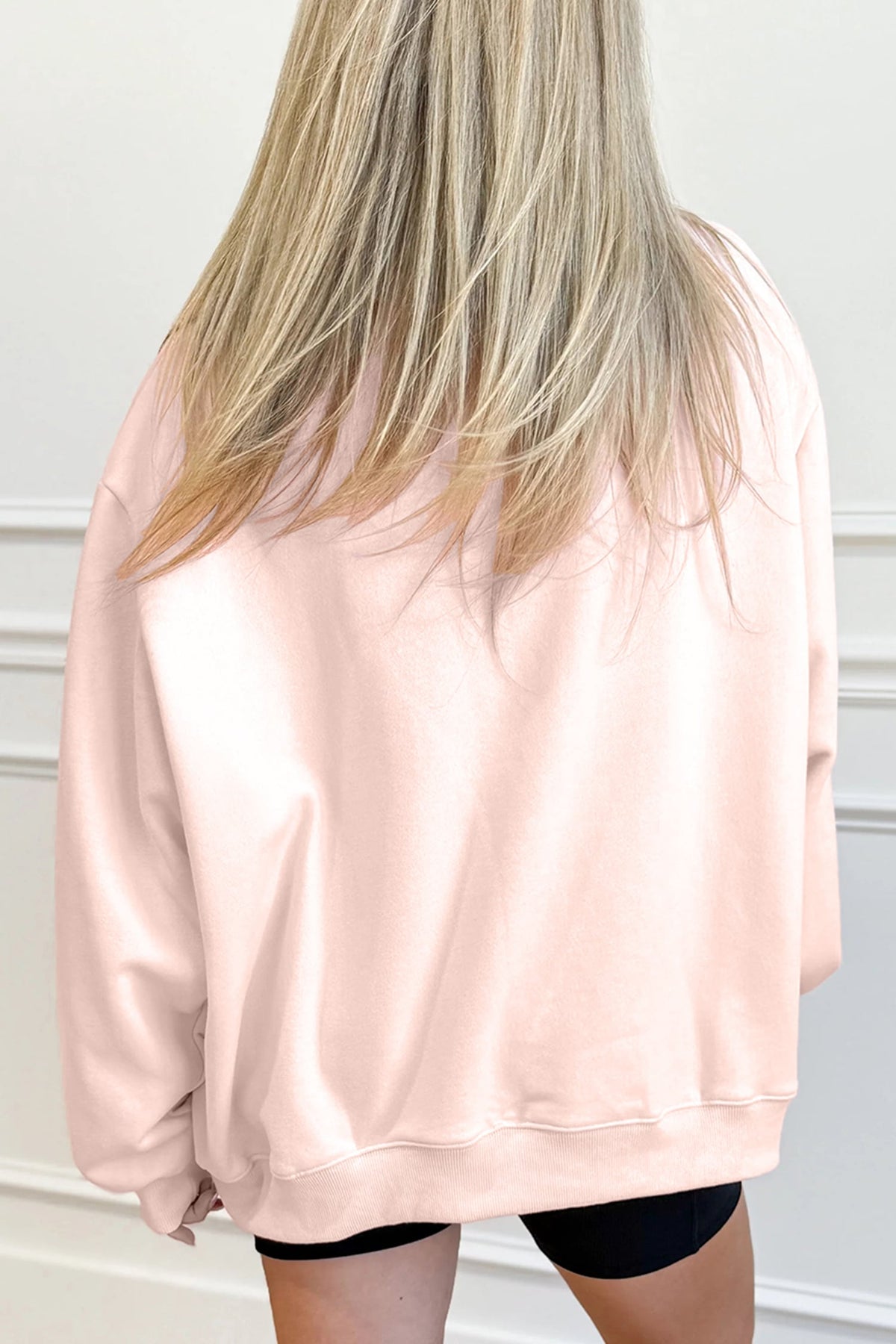 Light Pink Sequin Candy Cane Ribbed Mock Neck Christmas Sweatshirt
