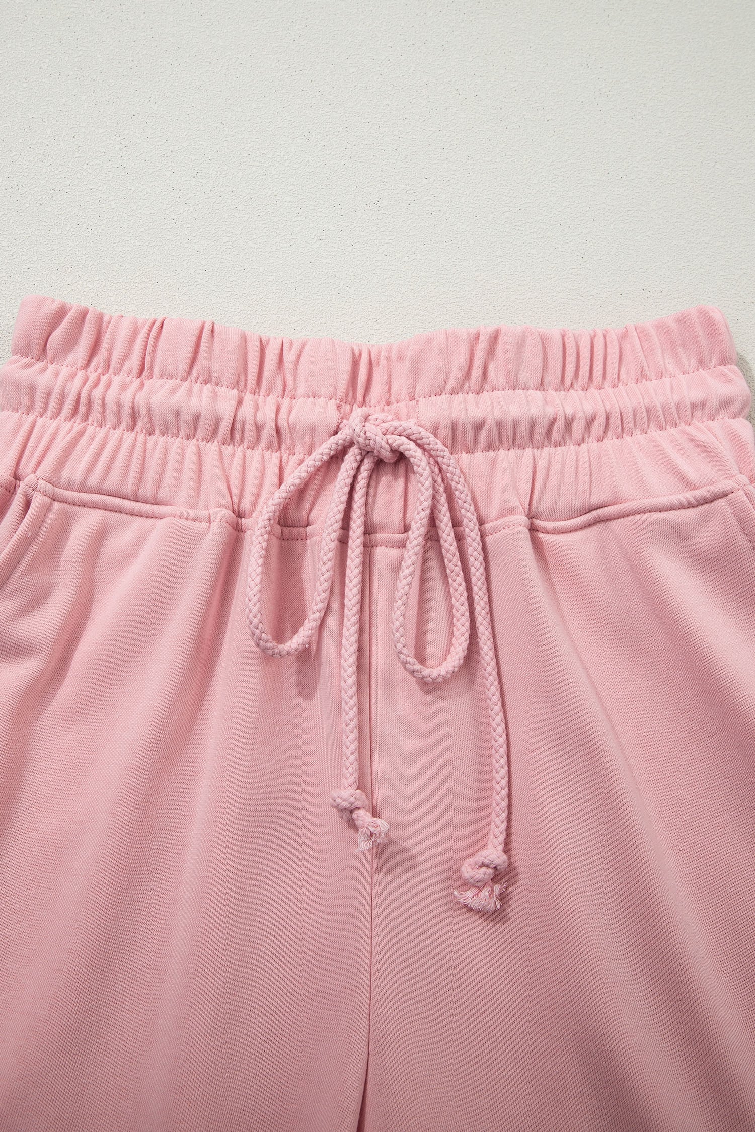 Light Pink Solid Color Loose Tee Drawstring Wide Leg Pants 2pcs Outfit