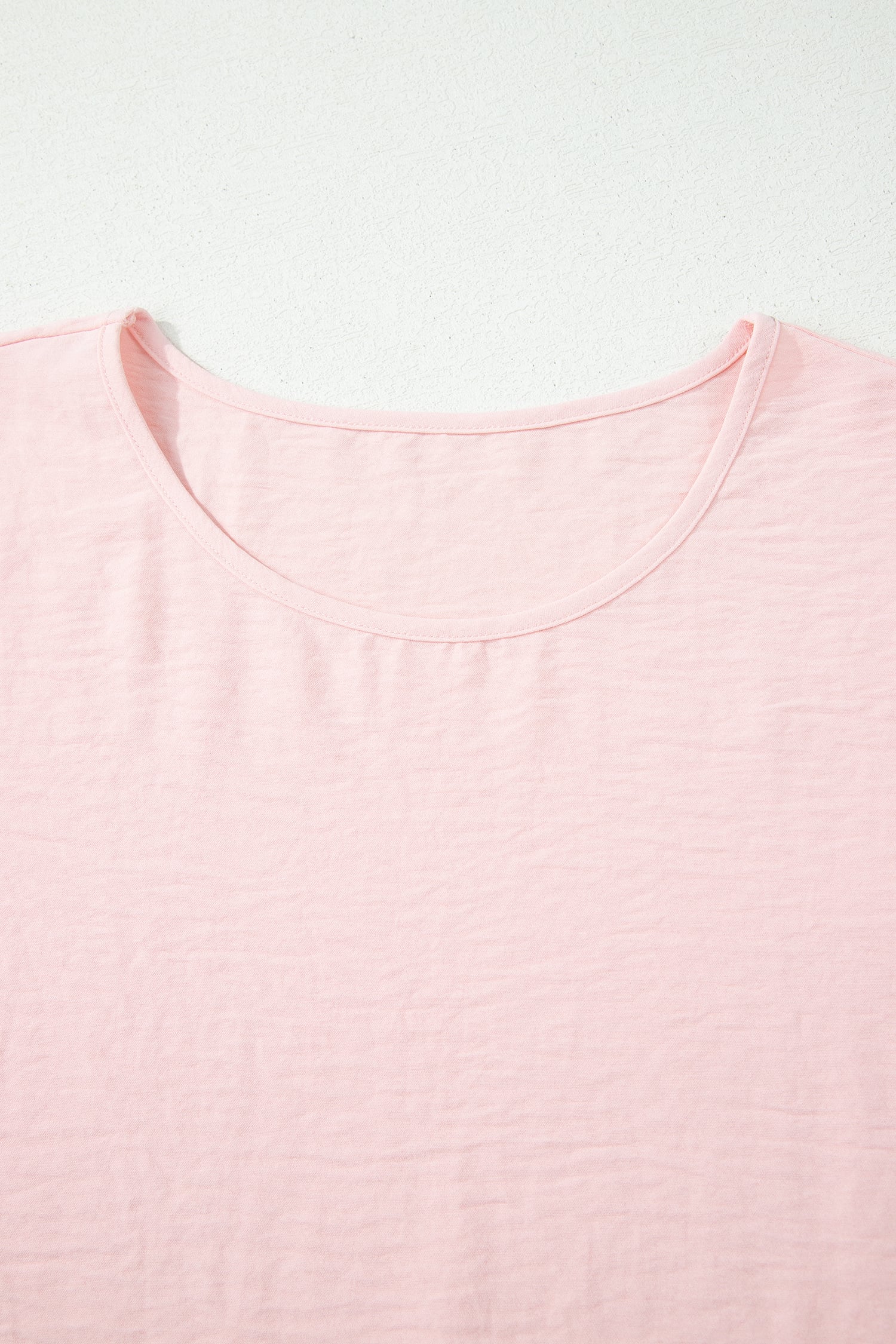 Light Pink Solid Color Ruffle Trim Short Sleeve Blouse