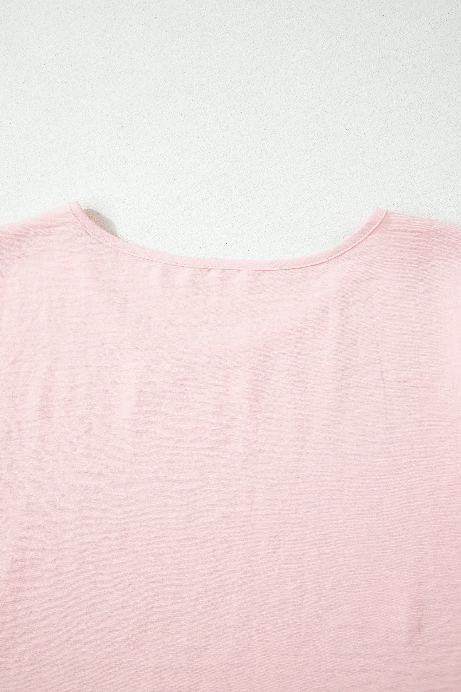 Light Pink Solid Color Ruffle Trim Short Sleeve Blouse