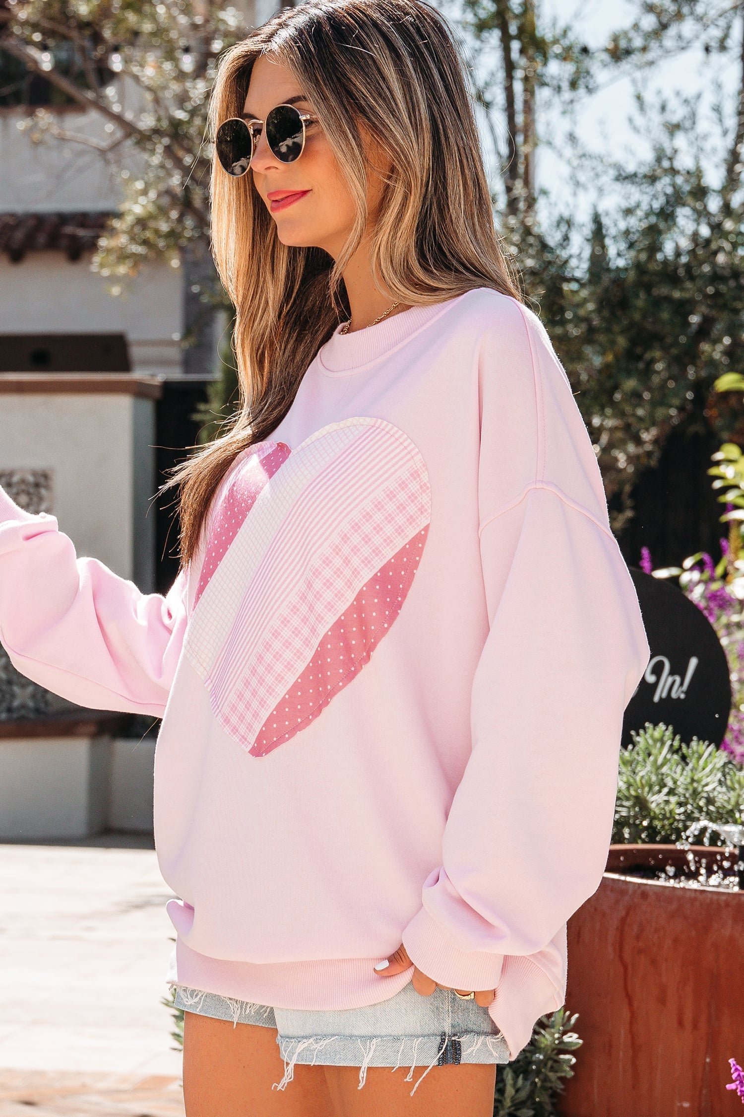 Light Pink Sweetheart Patchwork Oversize Sweatshirt