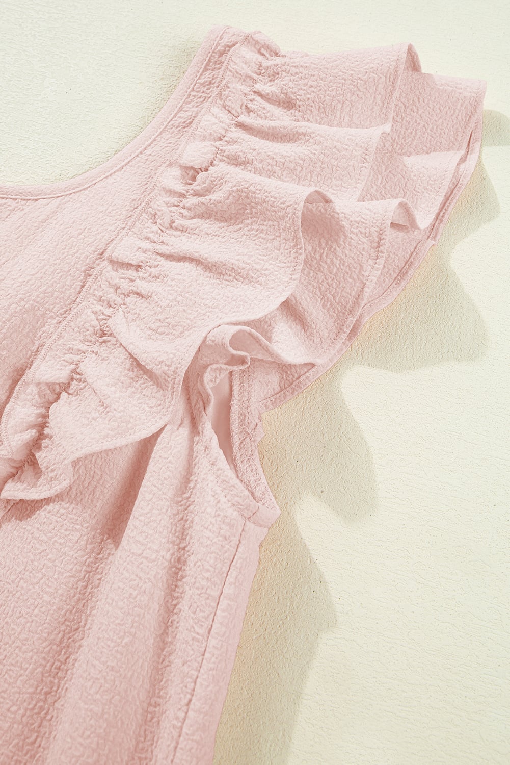 Light Pink Textured Flutter Sleeve Square Neck Bow Back Mini Dress