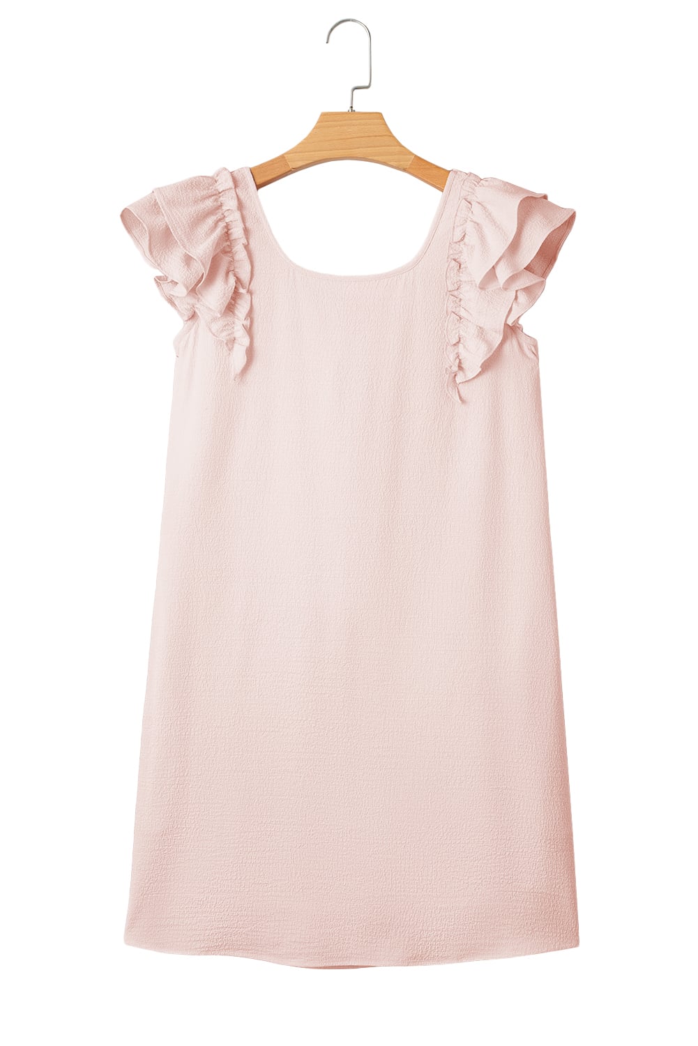 Light Pink Textured Flutter Sleeve Square Neck Bow Back Mini Dress